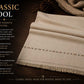 Classic Wool Shawl in beige wool with subtle embroidered border and fringed edges, soft and warm winter essential