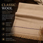 Classic Wool Shawl in beige premium wool with delicate dark border pattern and fringed edges offering warmth and timeless style