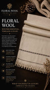 Floral Wool Shawl in beige with delicate floral embroidery and fringed edges made from premium soft wool