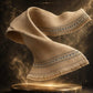 Majestic Wool Shawl in warm beige wool with a patterned decorative border and fringe edges, soft and elegant for winter warmth